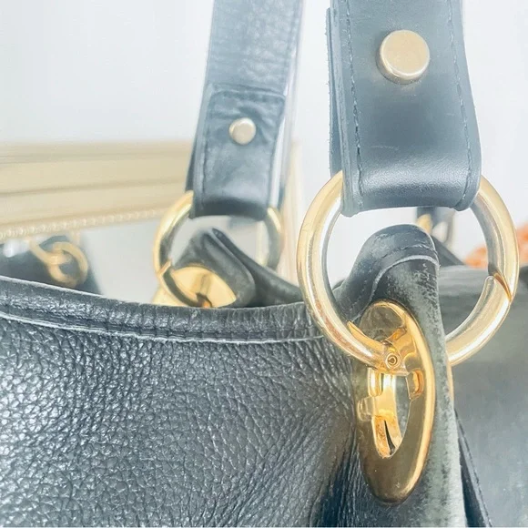 BORSE DATELLI BLACK PEBBLED LEATHER JUMBO SHOULDER BAG MAGNETIC CLOSURE - Picture 9 of 15